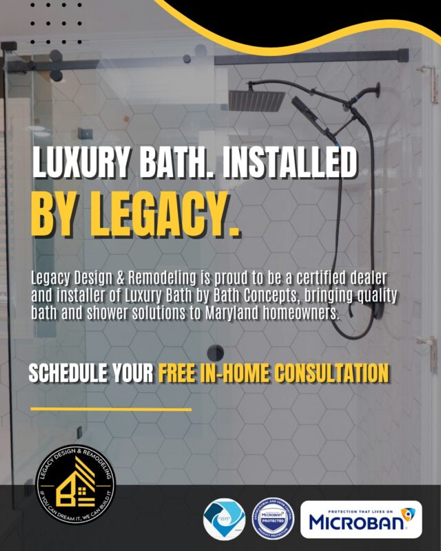 ✨ Luxury Bath. Installed by Legacy.

When you’re making changes to your home, you want to know the people doing the work understand what they’re installing.

Legacy Design & Remodeling is proud to be a certified dealer and installer of Luxury Bath by Bath Concepts, helping Maryland homeowners create bathrooms that are comfortable, practical, and beautiful.

Schedule your free in-home consultation and let’s talk about your bathroom.